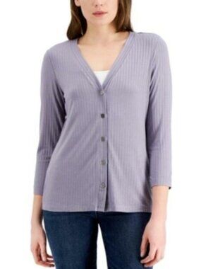 Fever Lavender Ribbed Button-Front Lightweight Cardigan